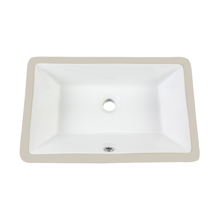 Lavabo de baño rectangular bajo encimera de porcelana vítrea