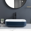 Lavabo de baño de porcelana azul de superficie lisa con abertura de drenaje estándar de 1,75"