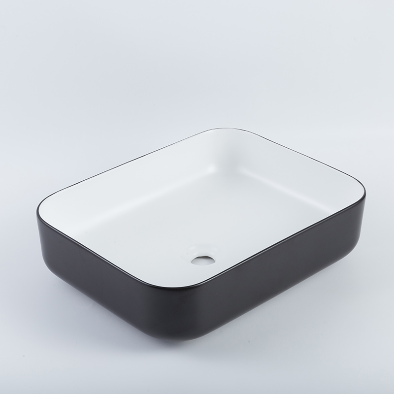 Mesa de lavabo con diseño simple y estilizado en blanco y negro