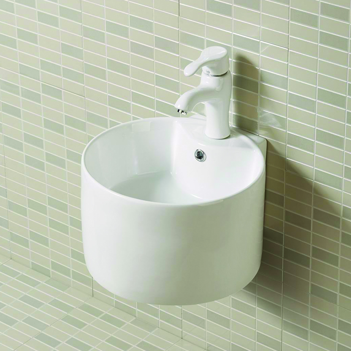 Lavabos de porcelana de alta calidad con forma redonda y montaje en pared en color blanco