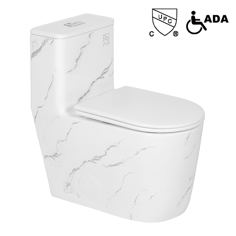 Inodoro de una pieza alargado con asiento de cierre suave y doble descarga, estándar ADA, de Sanitary Wares