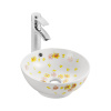 Lavabo de cerámica de porcelana blanca con diseño artístico