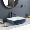 Lavabo de baño de porcelana azul de superficie lisa con abertura de drenaje estándar de 1,75"