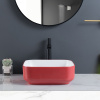 Lavabo pequeño para baño de porcelana color rojo mate