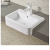 Lavabo artístico de cerámica blanca, de fácil limpieza, de diseño clásico y rectangular moderno