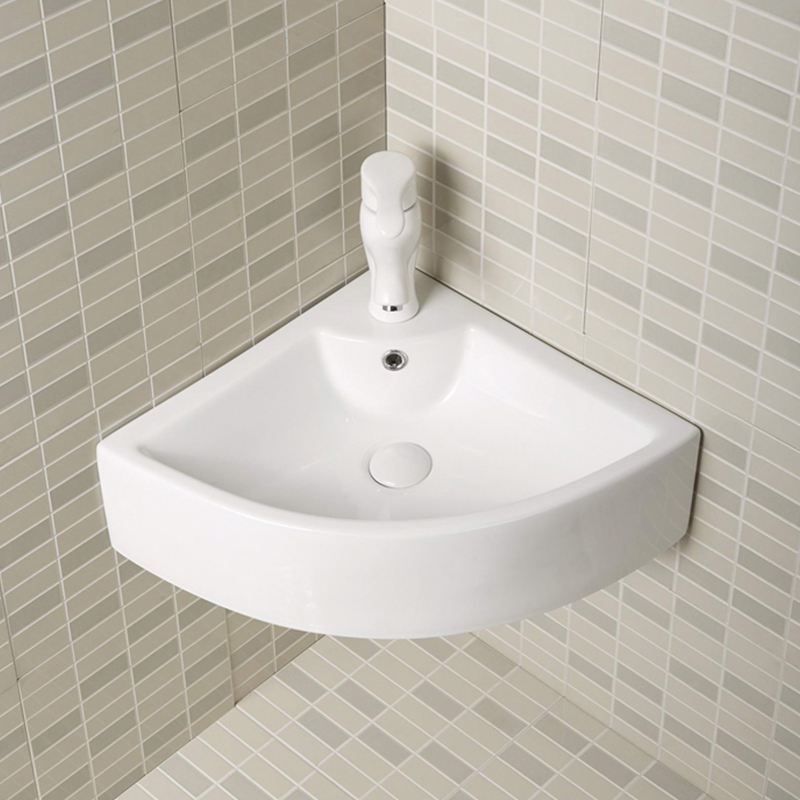 Lavabo de cerámica de esquina pequeño para colgar en la pared, modelos de lavabos para baño, precio de lavabo