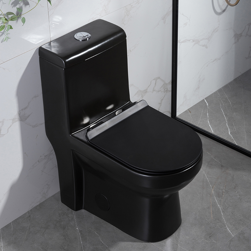 Inodoro de porcelana con descarga eléctrica tipo S, color negro, para apartamentos de hoteles y villas