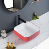 Lavabo pequeño para baño de porcelana color rojo mate