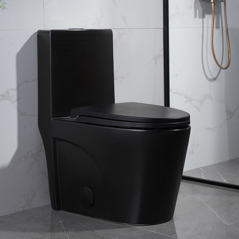 Matte Modern Black Toilet Comfort Size One Piece With Top Flush Button